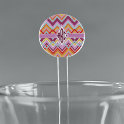 Ikat Chevron 5.5" Round Plastic Stir Sticks - Clear (Personalized)