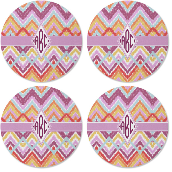 Ikat Chevron Coaster Round Rubber Back - Apvl