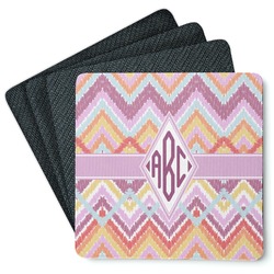 Ikat Chevron Square Rubber Backed Coasters - Set of 4 (Personalized)