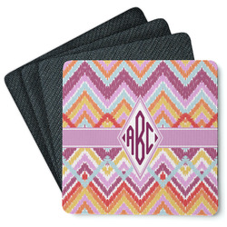Ikat Chevron Square Rubber Backed Coasters - Set of 4 (Personalized)