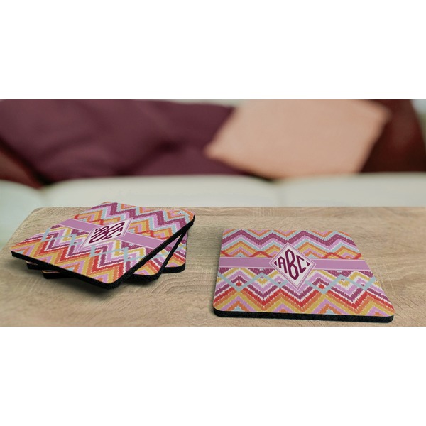 Ikat Chevron Coaster Rubber Back - On Coffee Table