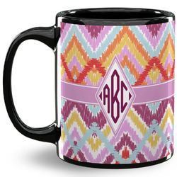 Ikat Chevron 11 Oz Coffee Mug - Black (Personalized)
