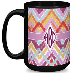 Ikat Chevron 15 Oz Coffee Mug - Black (Personalized)