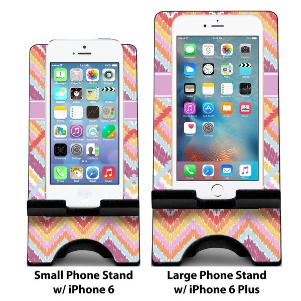 Ikat Chevron Compare Phone Stand Sizes - with iPhones