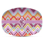 Ikat Chevron Plastic Platter - Microwave & Oven Safe Composite Polymer (Personalized)