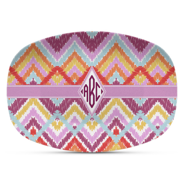 Custom Ikat Chevron Plastic Platter - Microwave & Oven Safe Composite Polymer (Personalized)