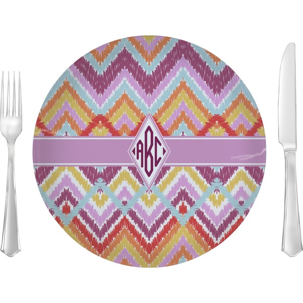 Custom Ikat Chevron 10" Glass Lunch / Dinner Plates - Single or Set (Personalized)