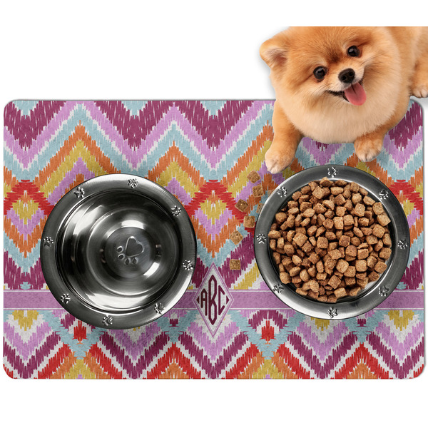 Custom Ikat Chevron Dog Food Mat - Small w/ Monogram
