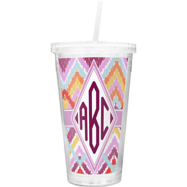 Custom Ikat Chevron Double Wall Tumbler with Straw (Personalized)