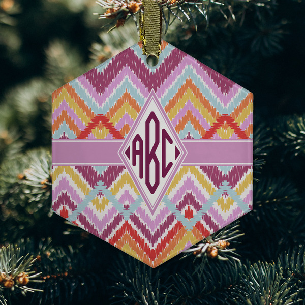 Ikat Chevron Frosted Glass Ornament - Hexagon (Lifestyle)