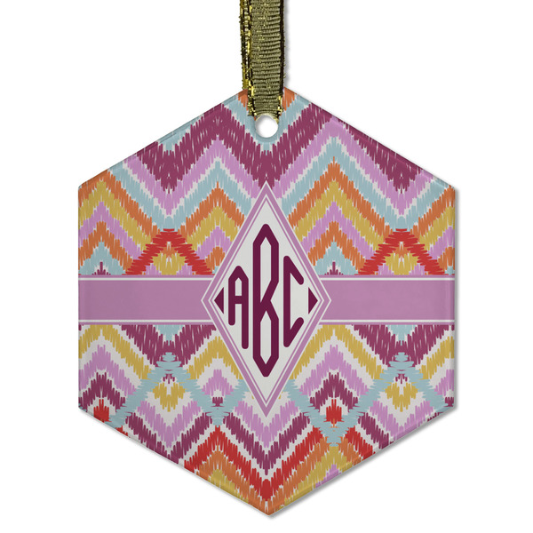 Ikat Chevron Frosted Glass Ornament - Hexagon