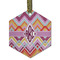 Ikat Chevron Flat Glass Ornament - Hexagon w/ Monogram