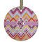 Ikat Chevron Flat Glass Ornament - Round w/ Monogram