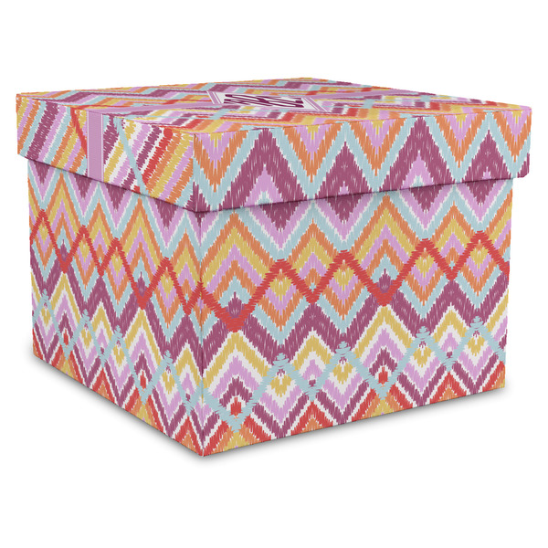 Custom Ikat Chevron Gift Box with Lid - Canvas Wrapped - X-Large (Personalized)