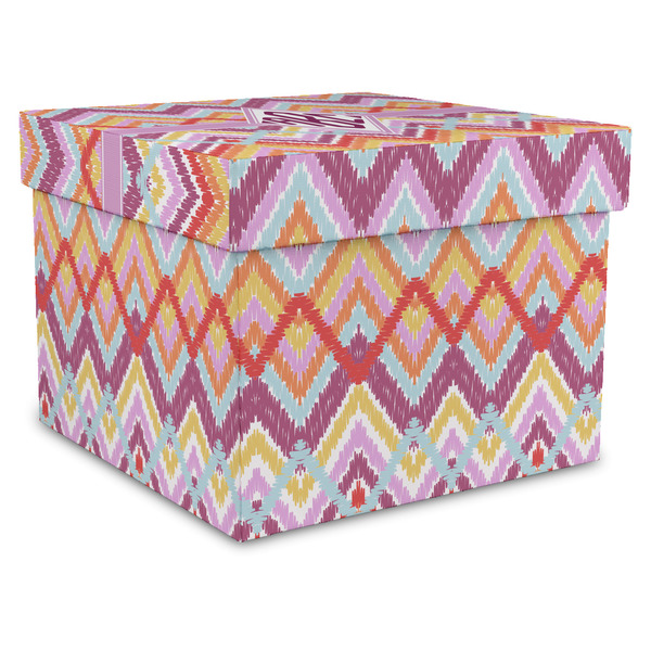 Custom Ikat Chevron Gift Box with Lid - Canvas Wrapped - XX-Large (Personalized)