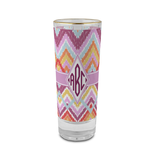 Custom Ikat Chevron 2 oz Shot Glass - Glass with Gold Rim (Personalized)