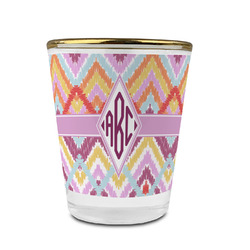 Ikat Chevron Glass Shot Glass - 1.5 oz - with Gold Rim - Set of 4 (Personalized)