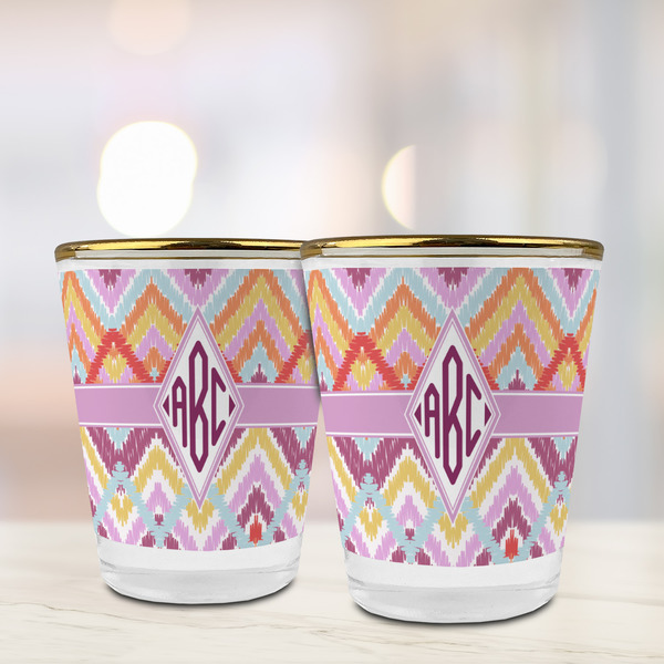 Ikat Chevron Glass Shot Glass - with gold rim - LIFESTYLE