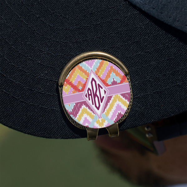 Ikat Chevron Golf Ball Marker Hat Clip - Gold - On Hat
