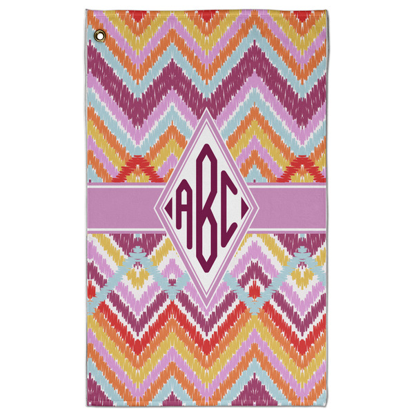 Custom Ikat Chevron Golf Towel - Poly-Cotton Blend - Large w/ Monograms