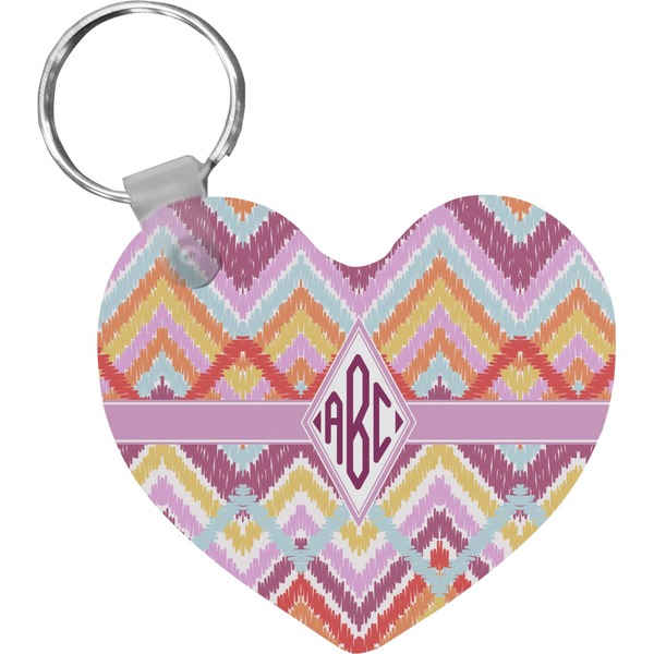 Custom Ikat Chevron Heart Plastic Keychain w/ Monogram