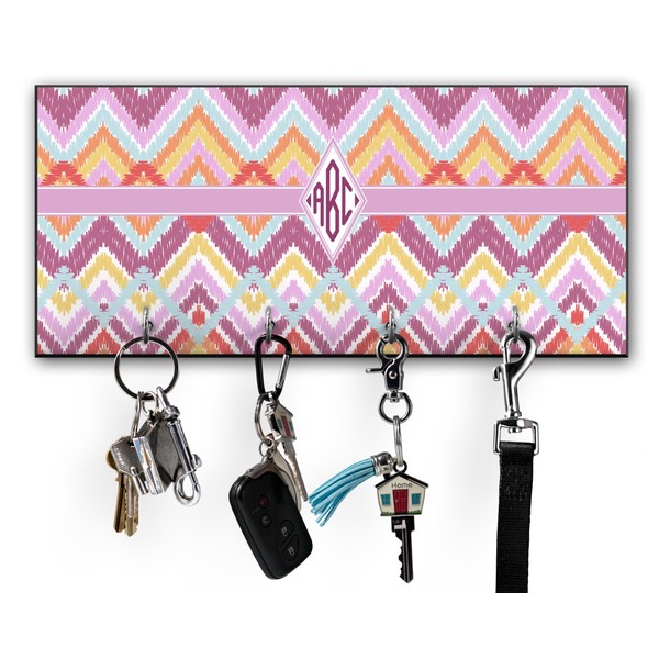 Custom Ikat Chevron Key Hanger w/ 4 Hooks w/ Monogram