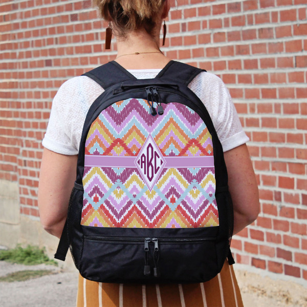 Ikat Chevron Large Backpack - Black - On Back