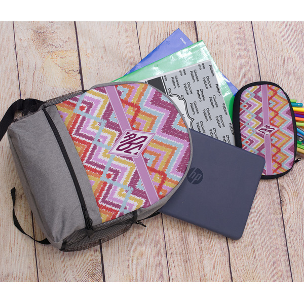 Ikat Chevron Large Backpack - Gray - With Stuff