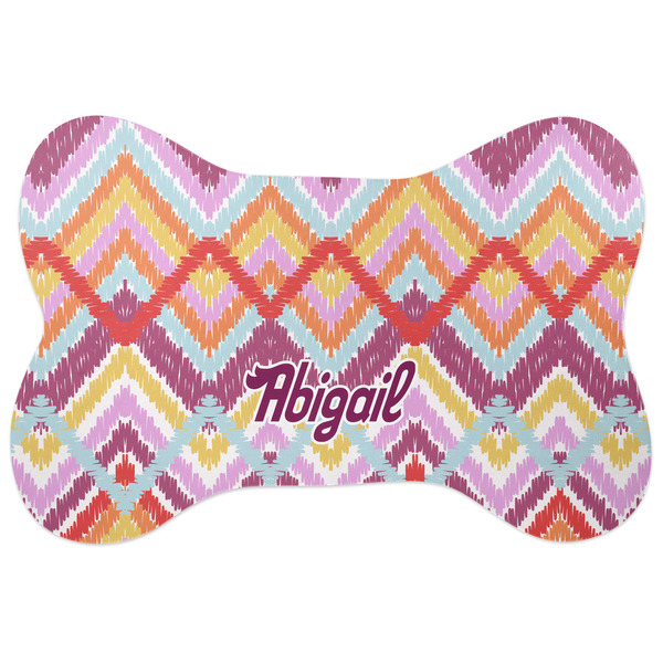 Custom Ikat Chevron Bone Shaped Dog Food Mat (Personalized)