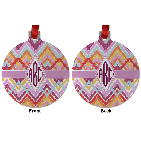 Ikat Chevron Metal Ball Ornament - Front and Back