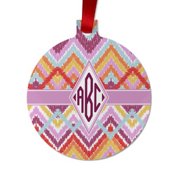 Ikat Chevron Metal Ball Ornament - Double Sided w/ Monogram