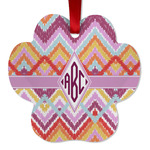 Ikat Chevron Metal Paw Ornament - Double Sided w/ Monogram