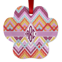 Ikat Chevron Metal Paw Ornament - Double Sided w/ Monogram