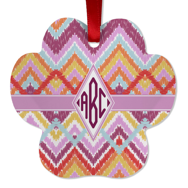Custom Ikat Chevron Metal Paw Ornament - Double Sided w/ Monogram