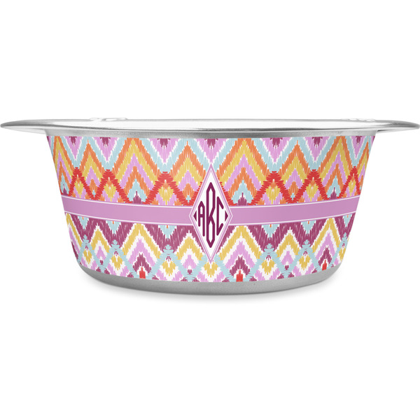 Custom Ikat Chevron Stainless Steel Dog Bowl - Medium (Personalized)
