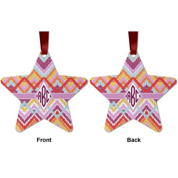 Ikat Chevron Metal Star Ornament - Front and Back