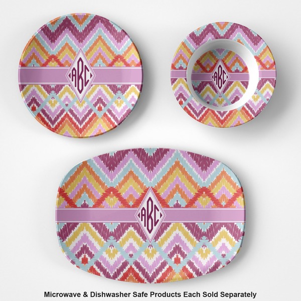 Ikat Chevron Microwave & Dishwasher Safe CP Plastic Dishware - Group