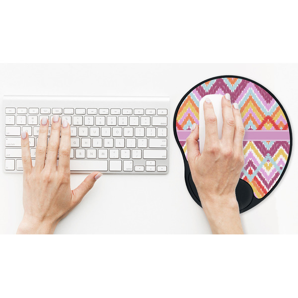 Ikat Chevron Mouse Pad with Wrist Rest - LIFESYTLE 2 (in use)