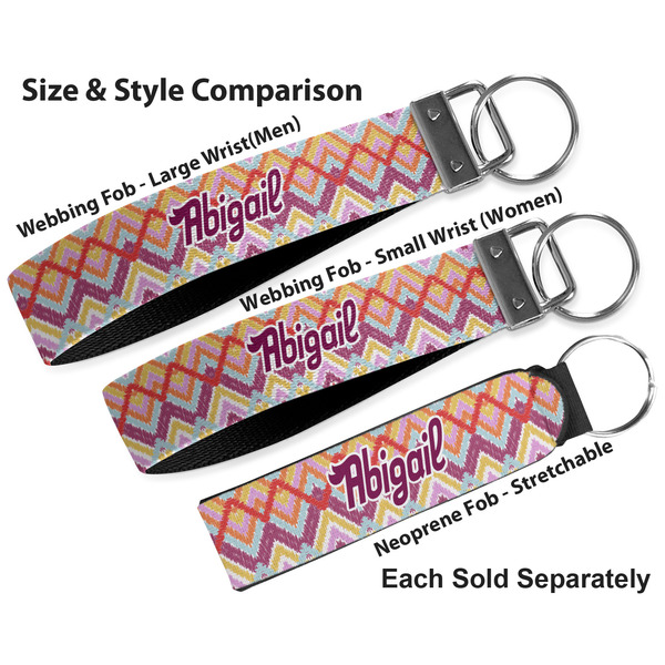 Ikat Chevron Multiple Key Ring comparison sizes