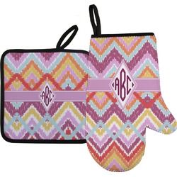 Ikat Chevron Oven Mitt & Pot Holder Set w/ Monogram