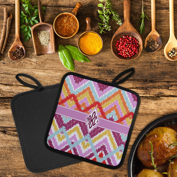 Ikat Chevron Neoprene Pot Holder - Set of 2  LIFESTYLE (Flatlay)