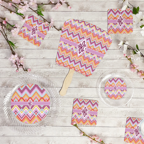 Ikat Chevron Party Supplies Combination Image - All items - Plates, Coasters, Fans