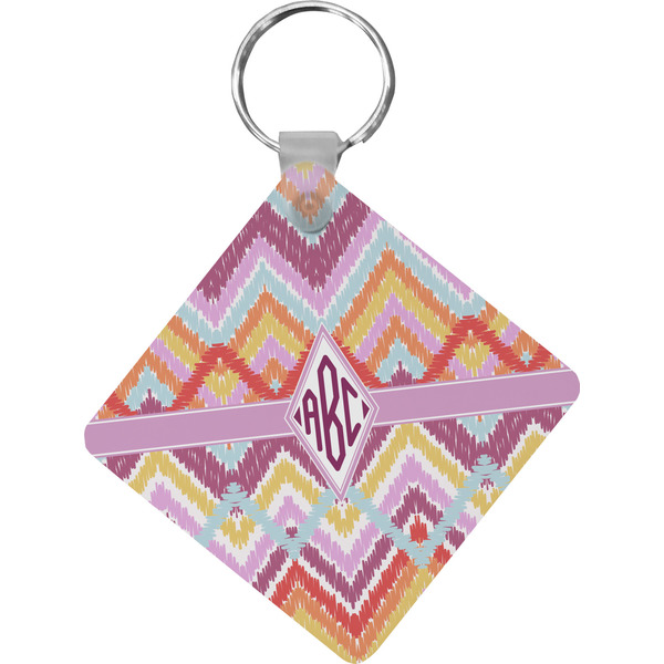 Custom Ikat Chevron Diamond Plastic Keychain w/ Monogram
