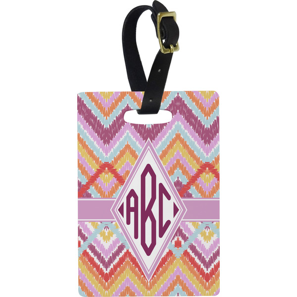 Custom Ikat Chevron Plastic Luggage Tag - Rectangular w/ Monogram