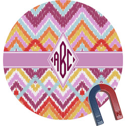 Ikat Chevron Round Fridge Magnet (Personalized)