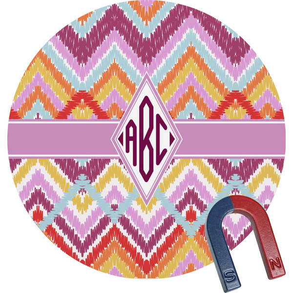 Custom Ikat Chevron Round Fridge Magnet (Personalized)