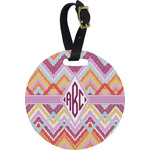 Ikat Chevron Plastic Luggage Tag - Round (Personalized)