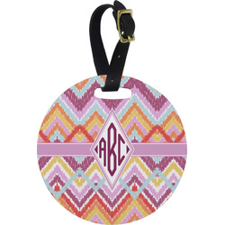 Ikat Chevron Plastic Luggage Tag - Round (Personalized)