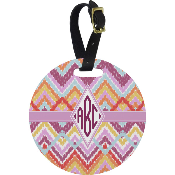 Custom Ikat Chevron Plastic Luggage Tag - Round (Personalized)