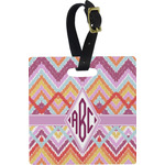 Ikat Chevron Plastic Luggage Tag - Square w/ Monogram